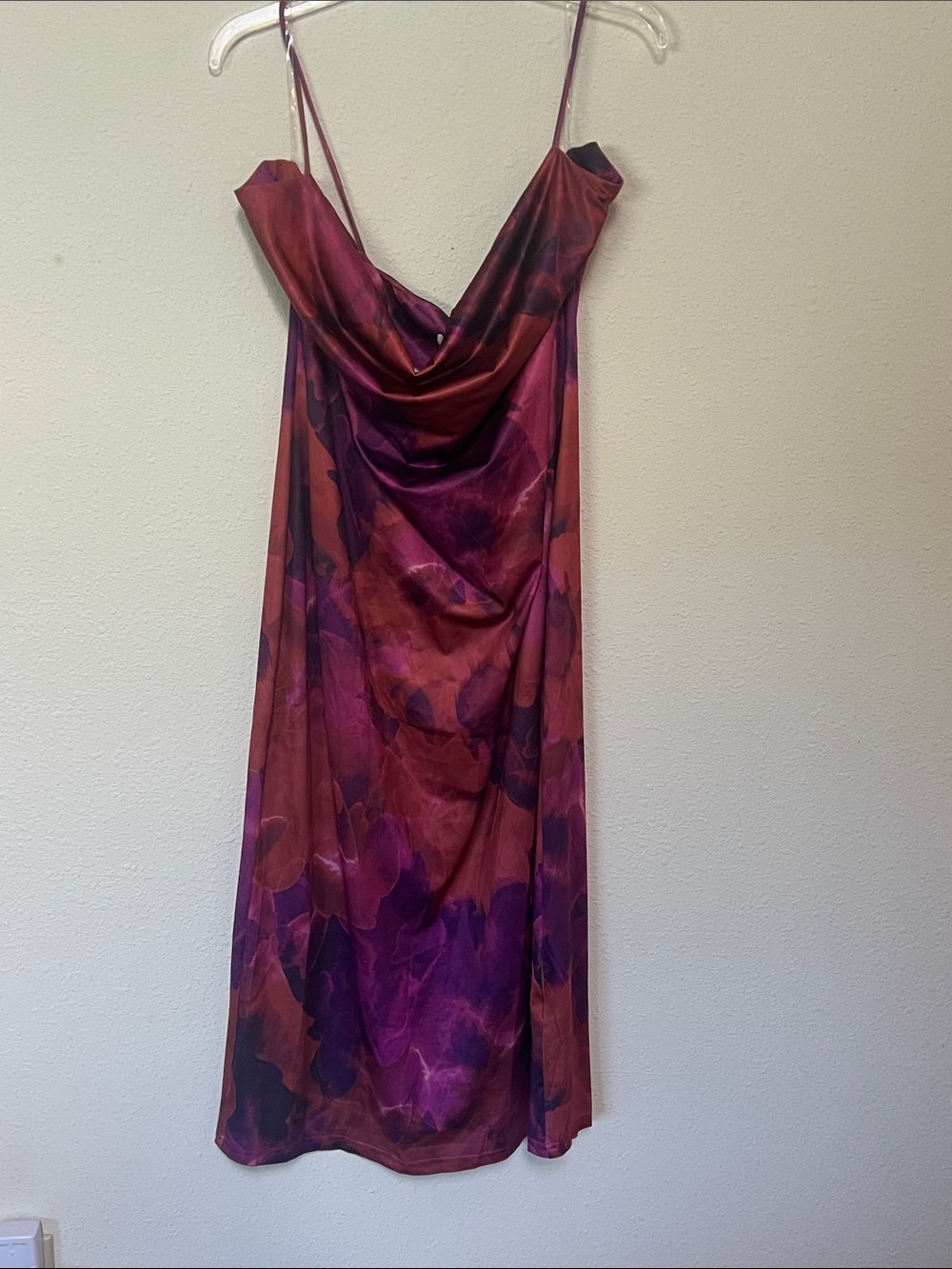 Showpo Slip Midi Dress in Burgundy & Plum - Elegant Cowl Neck NWT